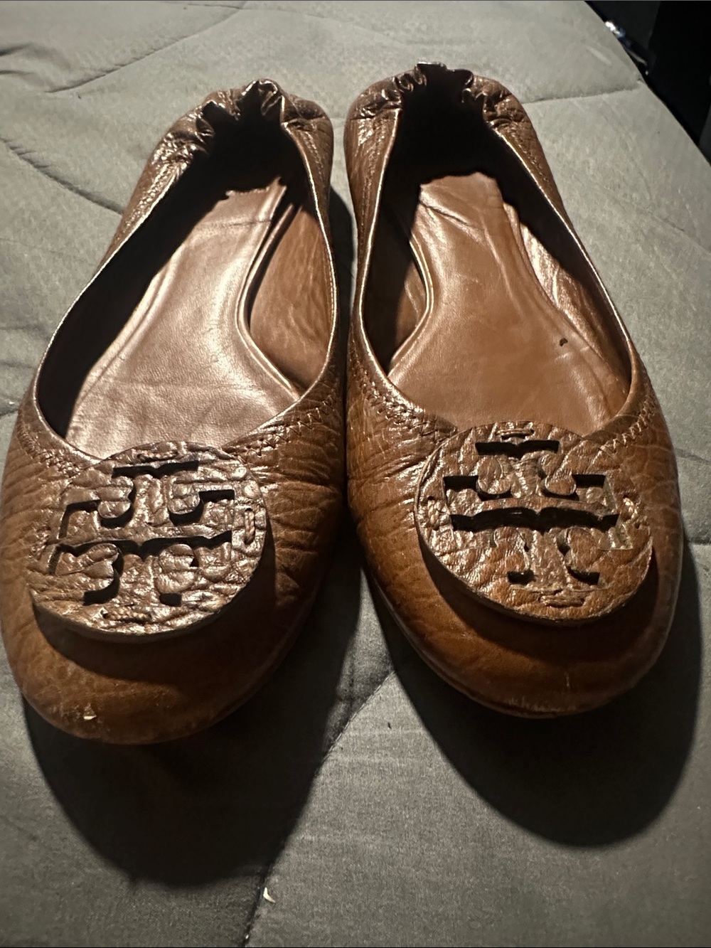 Tory Burch Brown Leather Logo Ballet Flats